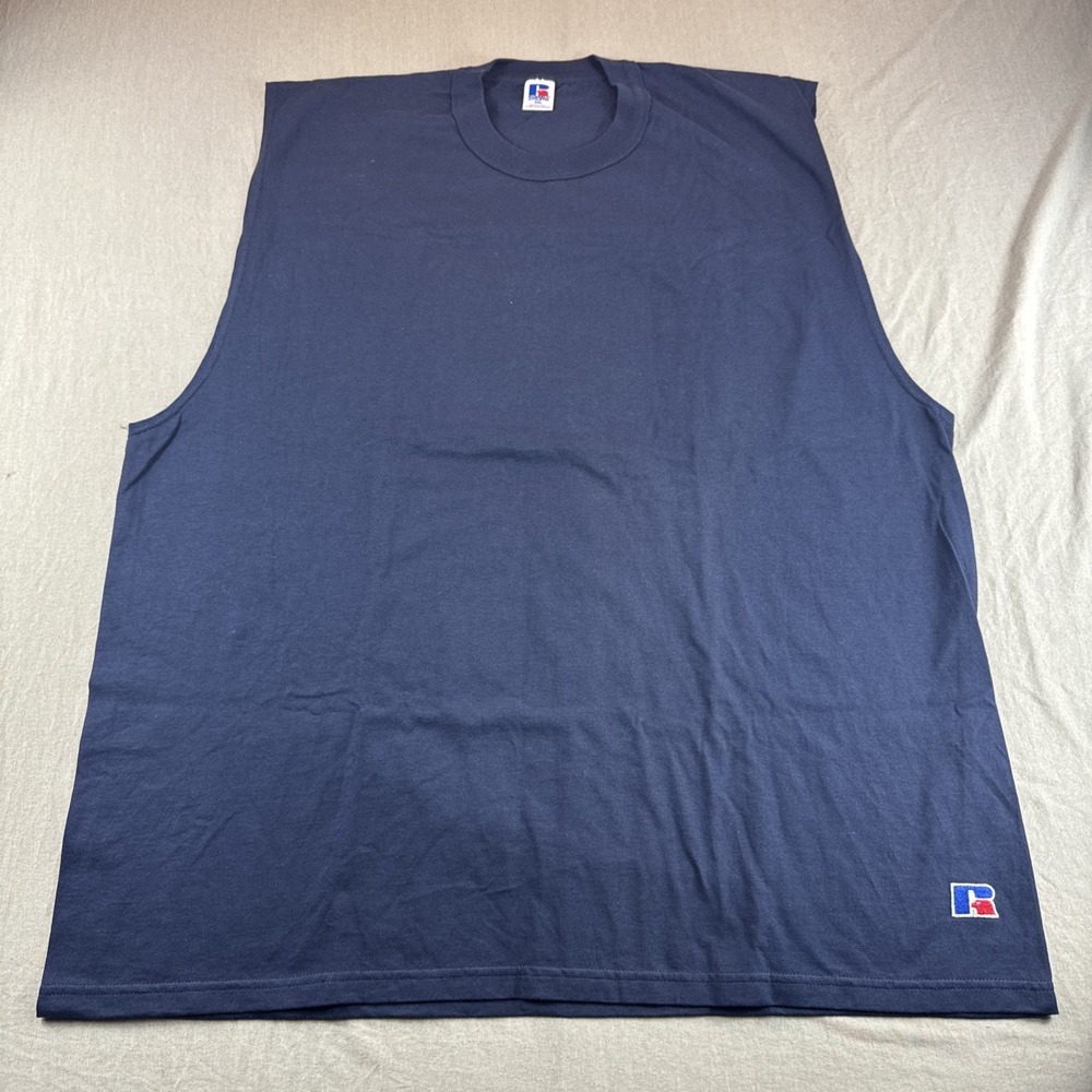 Vintage Russell Athletic Tank Top Mens XXL Blue Made in USA Sleeveless Shirt 90s